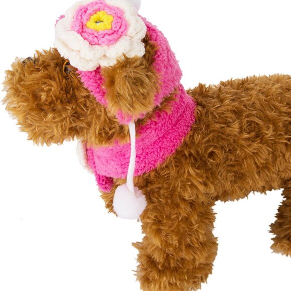 Pet Costome Winter Cloth Fluffy Pet Flower Beanie and Scarf, Medium, Pink/White - Picture 5 of 6
